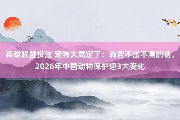 英雄联盟投注 宠物大局定了：淌若不出不测的话，2026年中国动物保护迎3大变化