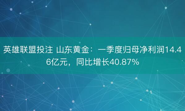 英雄联盟投注 山东黄金：一季度归母净利润14.46亿元，同比增长40.87%